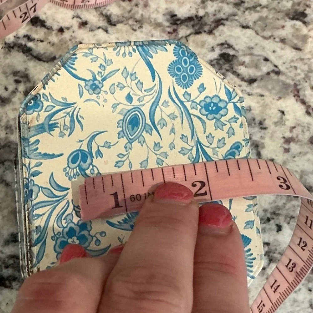 Vintage Elite Tin Toile Trinket Box Blue White Floral Bird Gift French Country